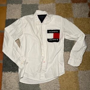 Tommy Hilfiger Cream Button Down Shirt with Logo Patch